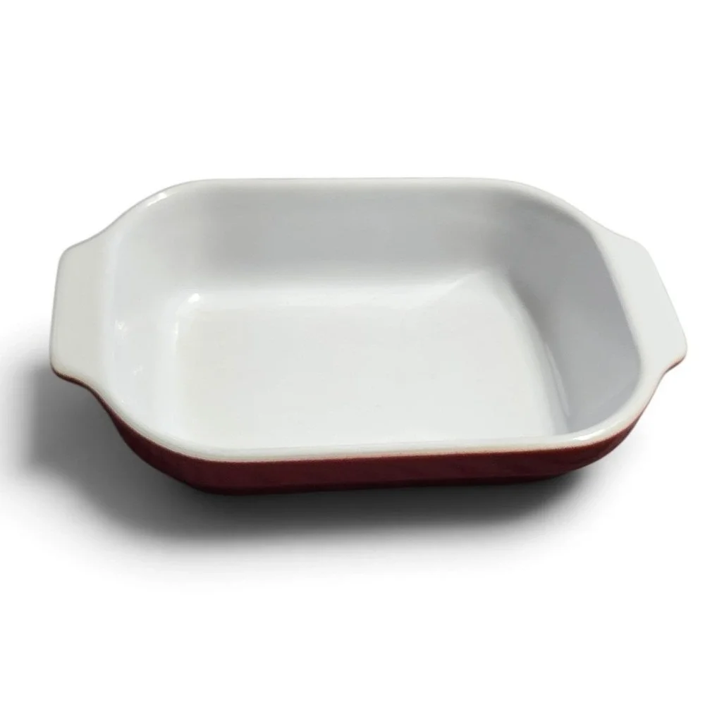 Emile Henry France Red White Ceramic Rectangular Casserole Baker Dish 96.09 Vtg.